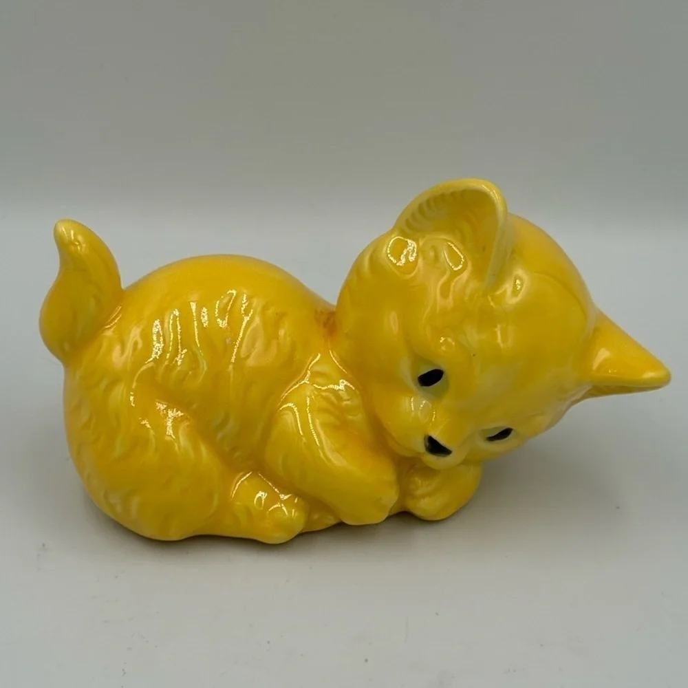 Vintage Yellow Ceramic Kitten Figurine